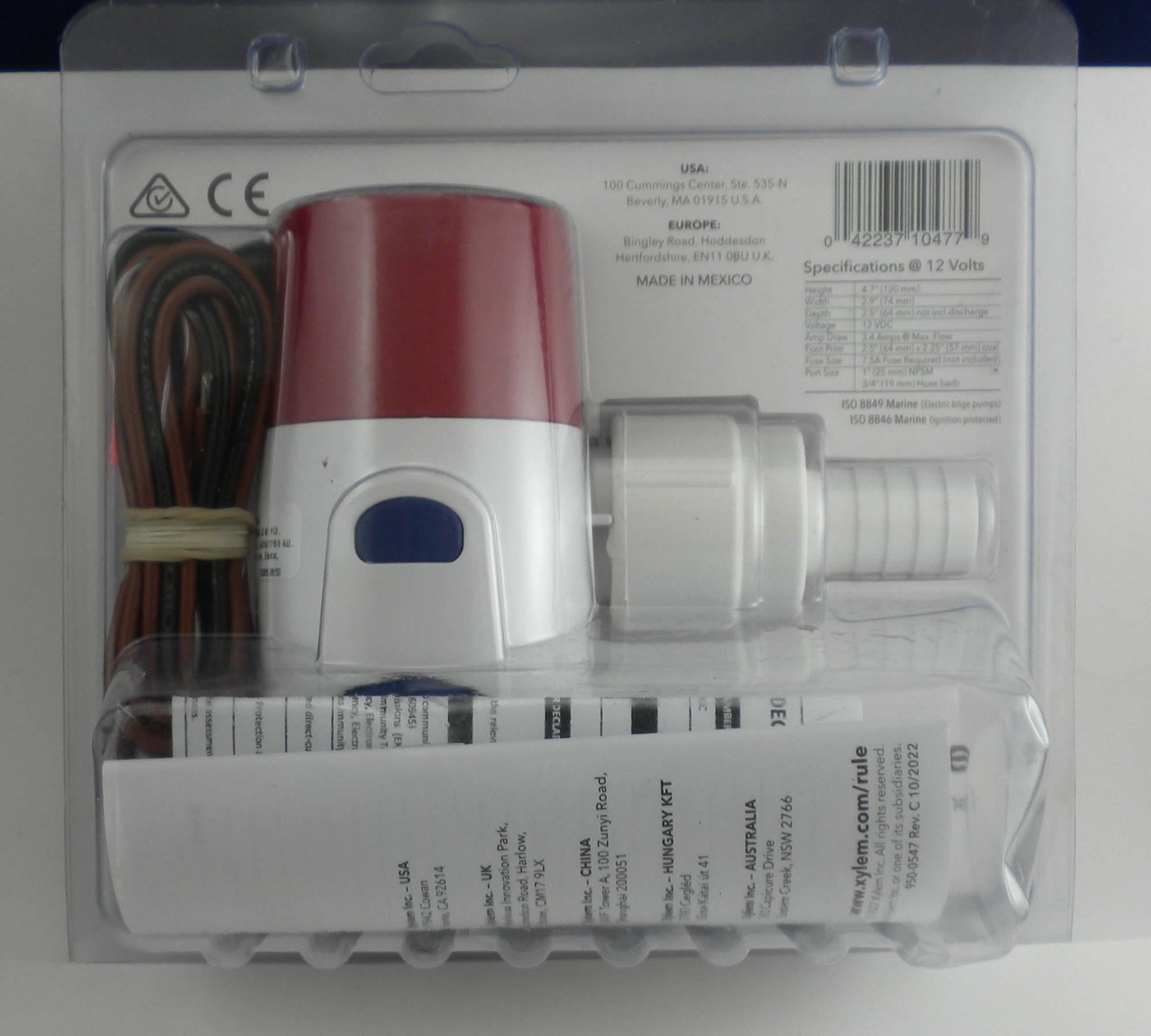 Rule 20SA 800 GPH Computer Bilge Pump 12V 3/4