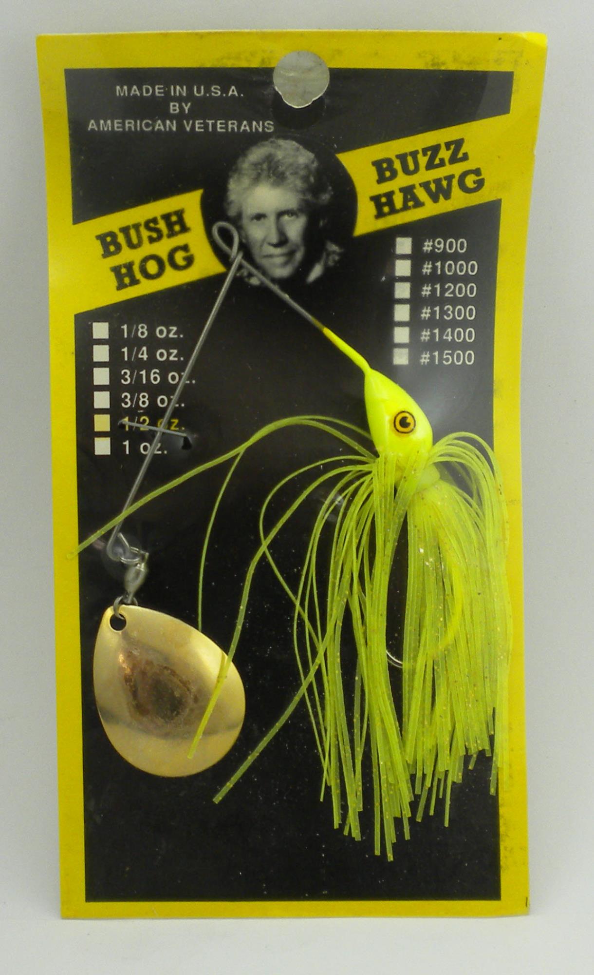bush hog fishing lure McCollums 1/2 oz Bush Hog Chartreuse Skirt Gold Colorado Blade Vintage