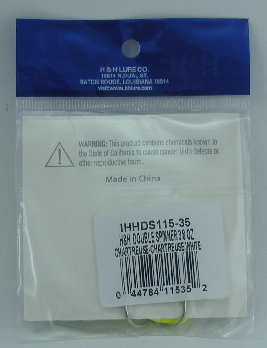H/&H Lure DS118-35 Double Spinner 3//8 oz Chartruese and White 25789