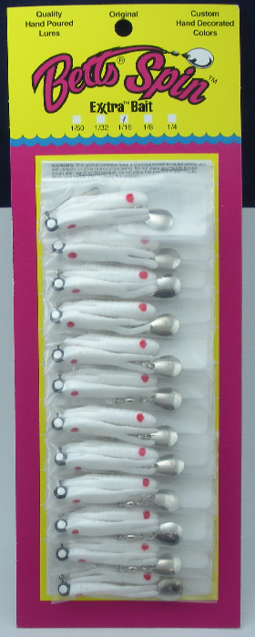Betts 023ST-35N 1//8 Oz Beetle Spin 2/" Split Tail White//Red Dot Card of 12 12575
