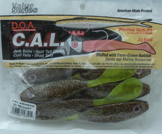 DOA 14-351 Cal Airhead Lure RBCHT RootBeer Chartreuse Tail 6CT 21020