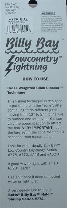 Betts 776-O-R rouge Billy Bay pondérée Cliquez Clacker Oval Float 20700