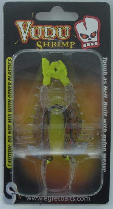 Egret Baits E-VS35-14-30 3.25/" Vudu crevette CAJUN PEPPER Chartreuse Tail 20660