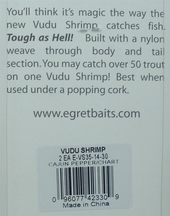 Egret Baits E-VS35-14-30 3.25/" Vudu crevette CAJUN PEPPER Chartreuse Tail 20660
