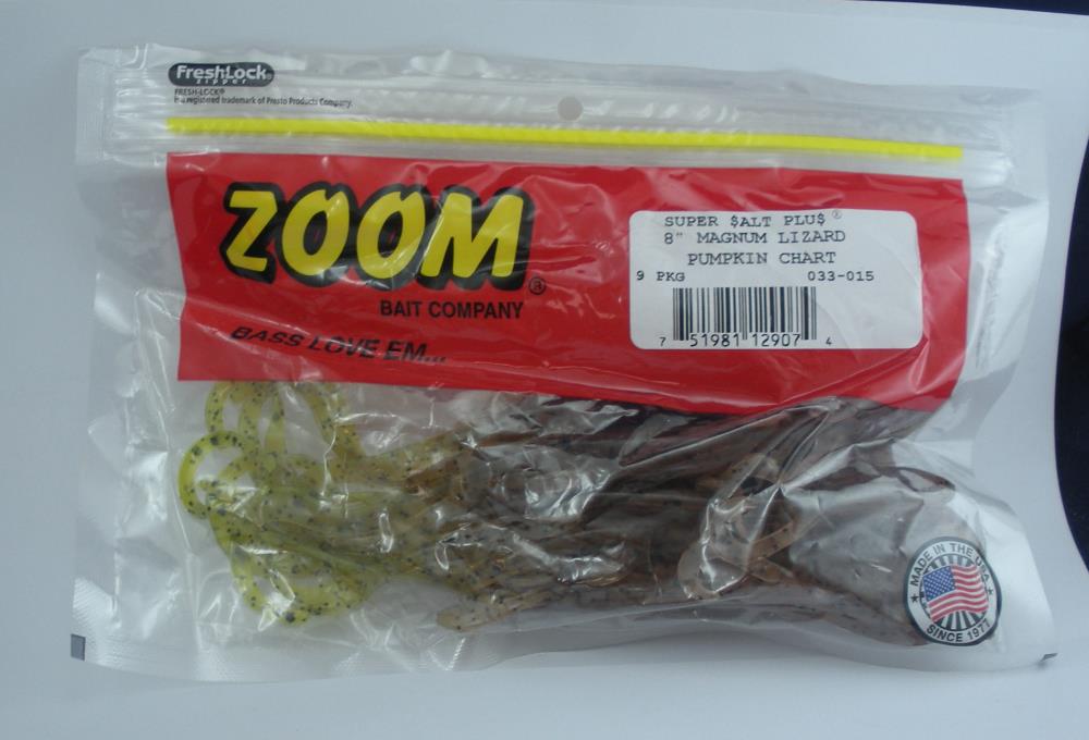 Zoom 033-015 8in Mag Lizard Pumpkinseed Chartreuse Tail 9ct
