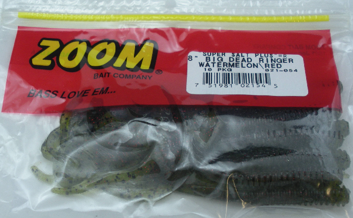 Zoom Bait 8in Big Dead Ringer Bait-pack of 10 Watermelon Red for