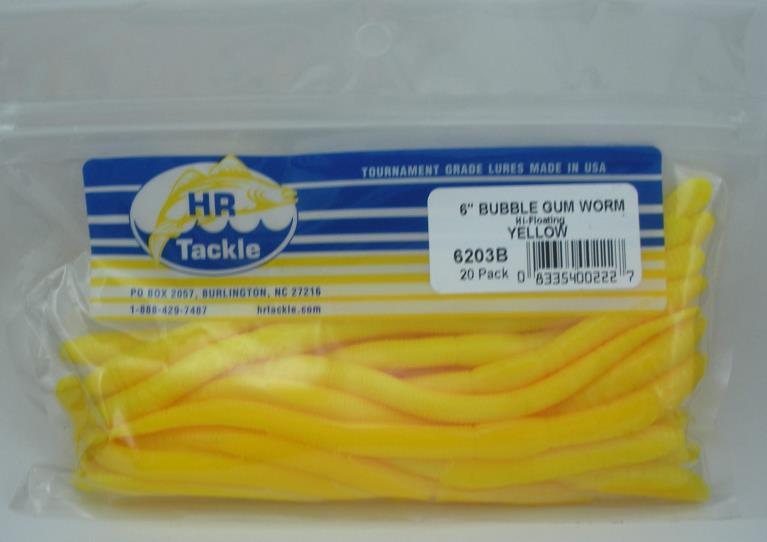 Haw River 6203B 6/" Bubble Gum Worm 20CT Yellow 24124