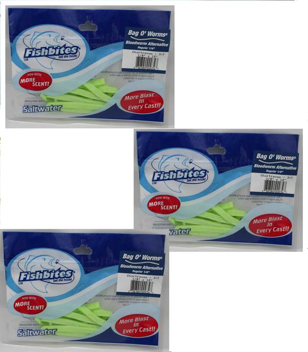Fishbites 0034 Bloodworm Alternative Chartreuse Scent Fast Acting Lot of 3