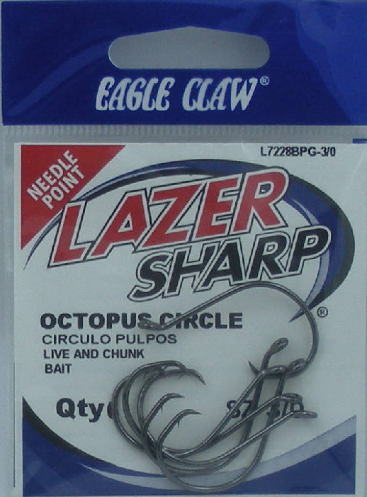 Eagle Claw L7228BPGH-6 Lazer Octopus Circle Non-Offset Fishing Hook