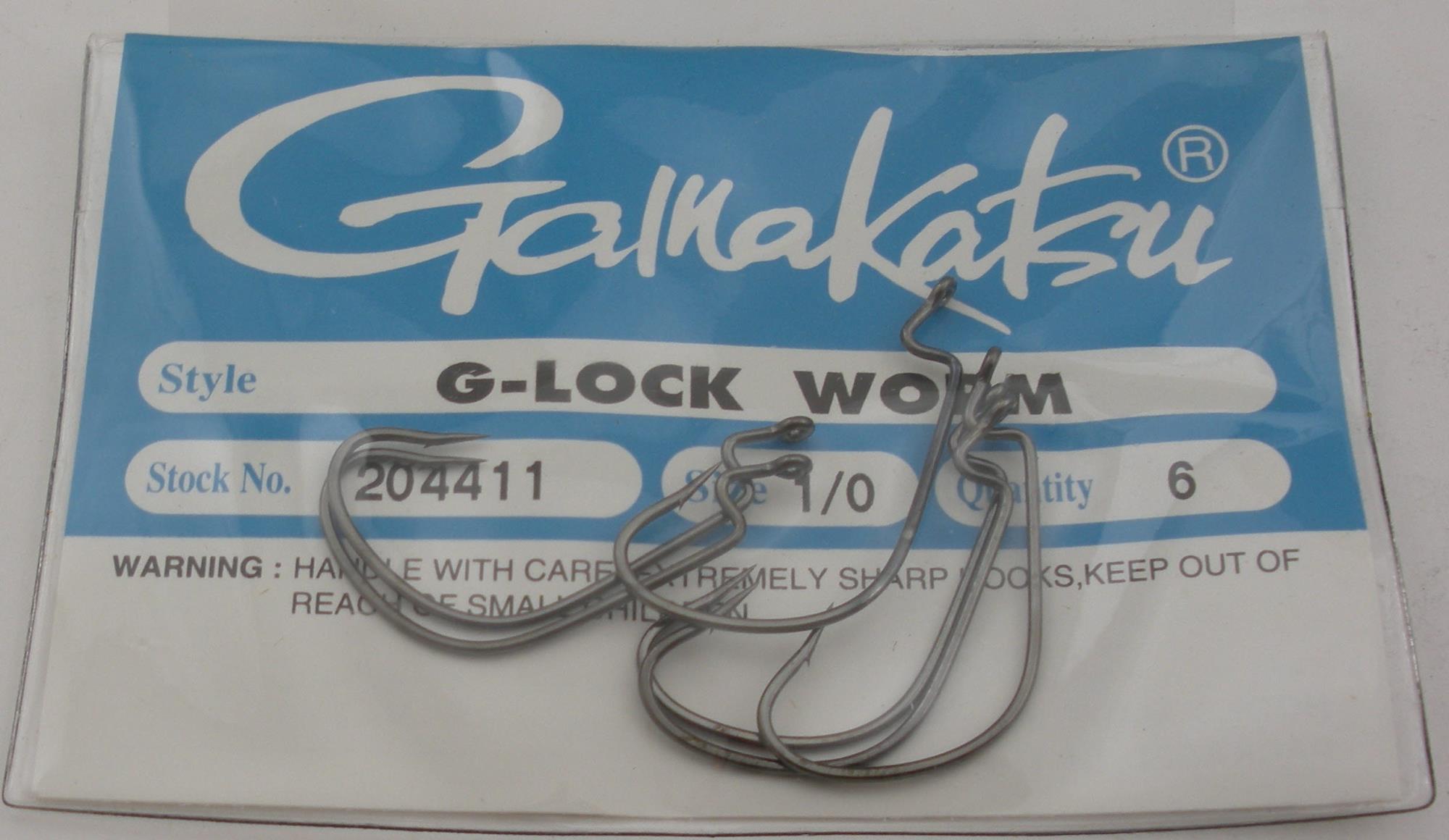 Gamakatsu 204411 1/0 6CT Black Worm Hooks Offset Shank G-Lock