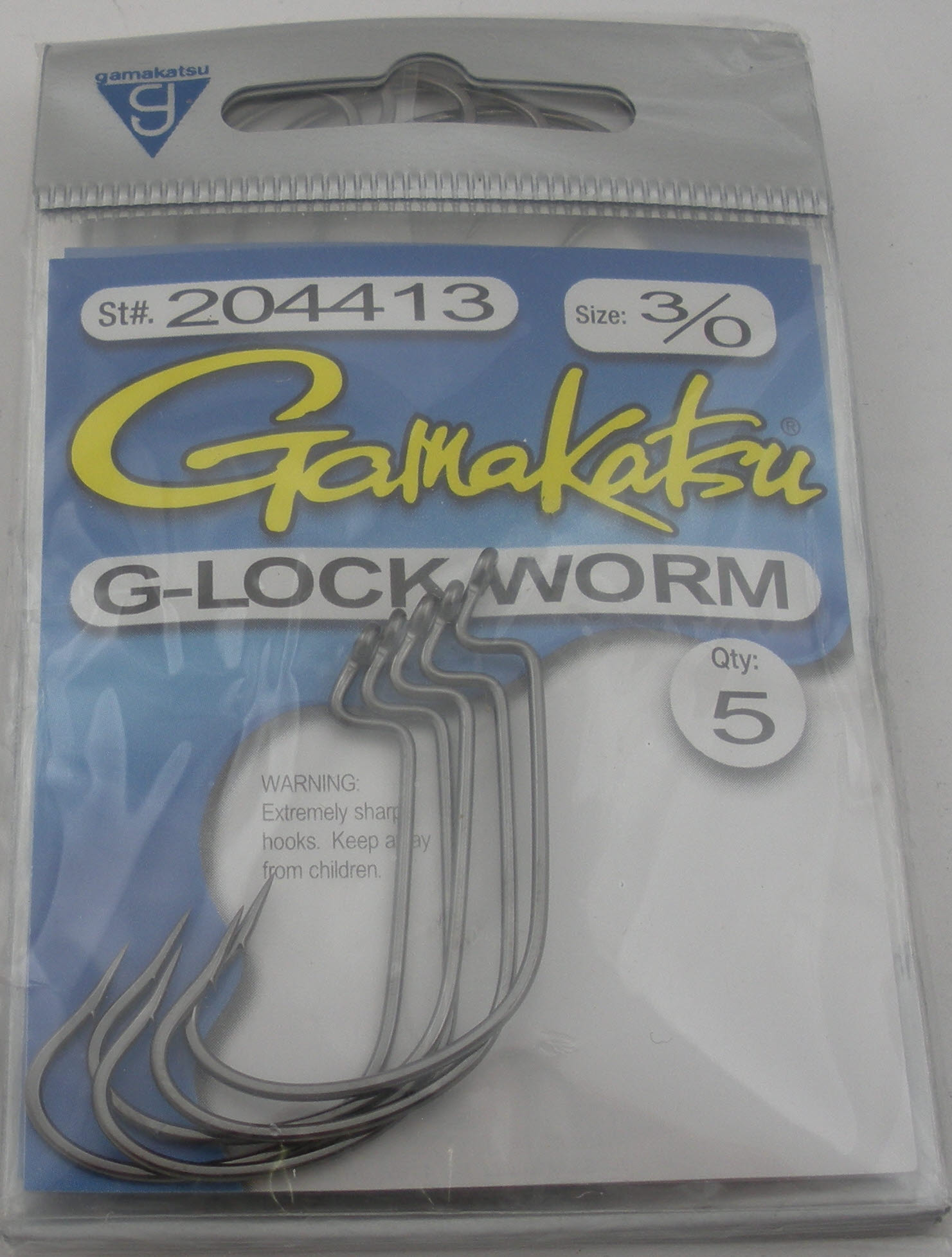 Gamakatsu 204413 3/0 Black Worm Hooks Offset Shank G-Lock 6CT