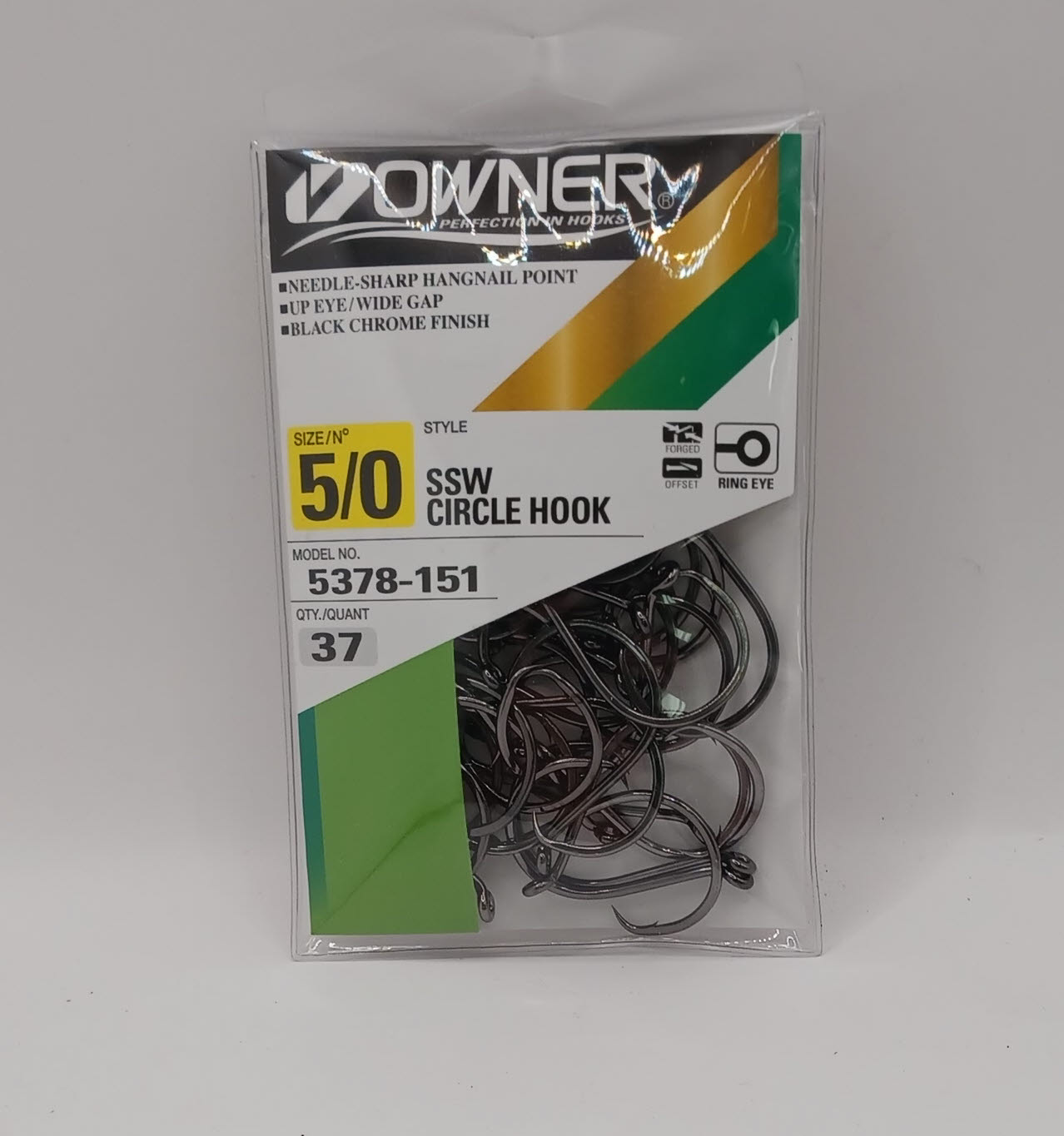 Owner 5378-151 SSW Circle Hook Up-Eye Offset Med Shank Hangnail Point 5/0 32Ct