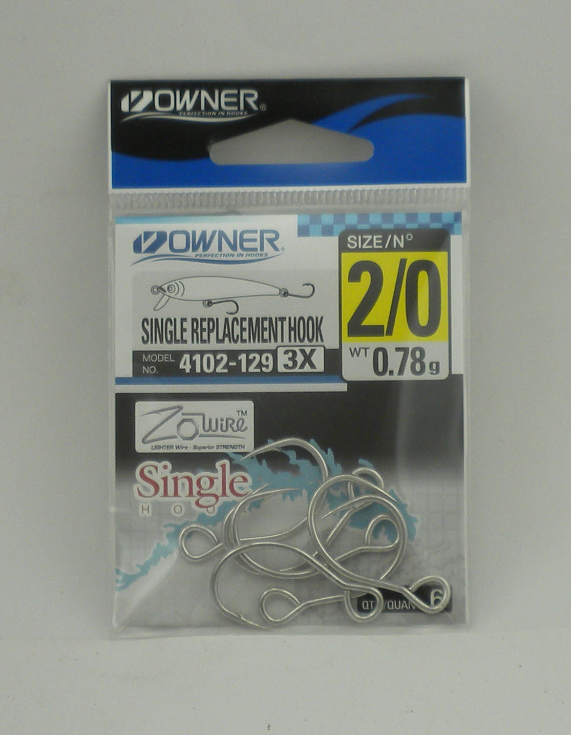 Owner 4102-129 Lure Replacement Hook 3X Strong Needle Point Black Chrome 2/0 6Ct
