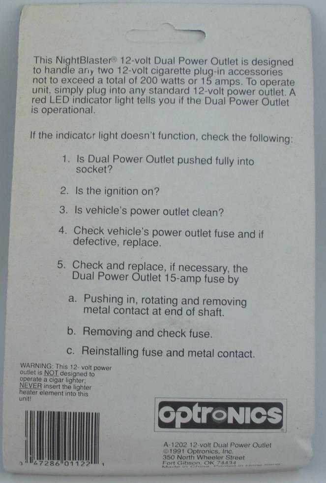 12 Volt Dual Power Outlet Optronics